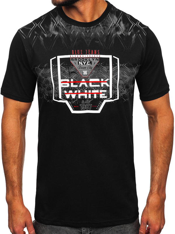 Мъжка тениска с принт черна Bolf 14207