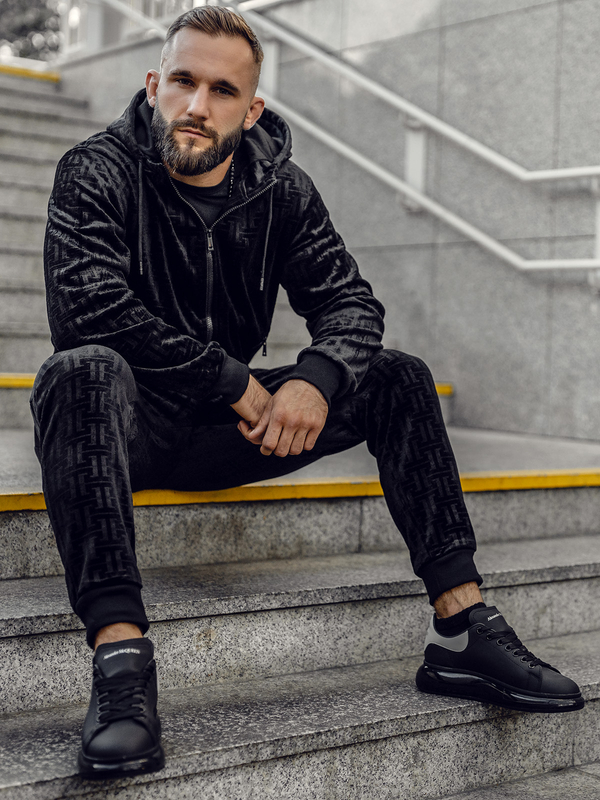 Черен мъжки плюшен анцуг Bolf 3B113A