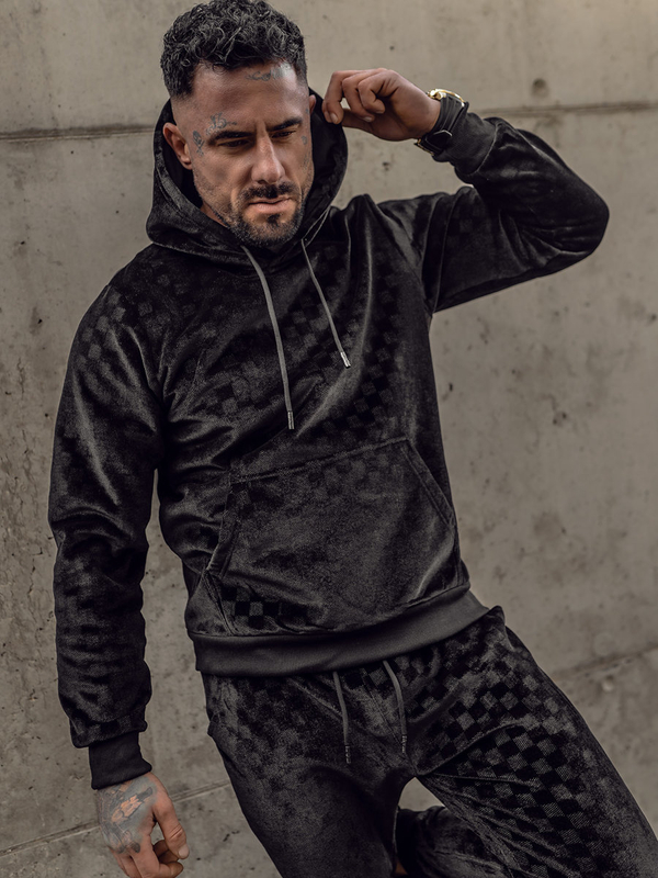 Черен мъжки плюшен анцуг с качулка Bolf 3A82-A