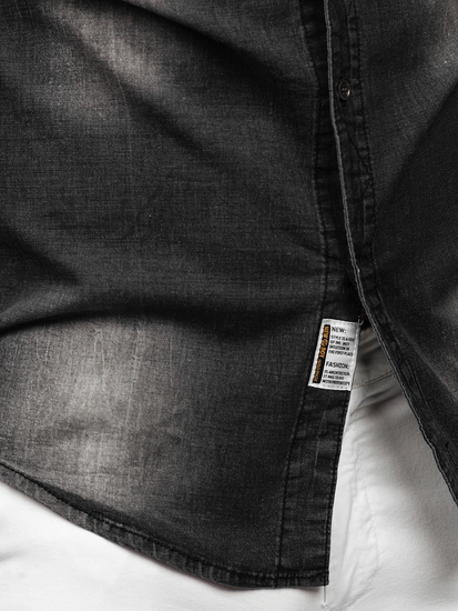 Черна мъжка дънкова риза с дълъг ръкав Bolf MC703N