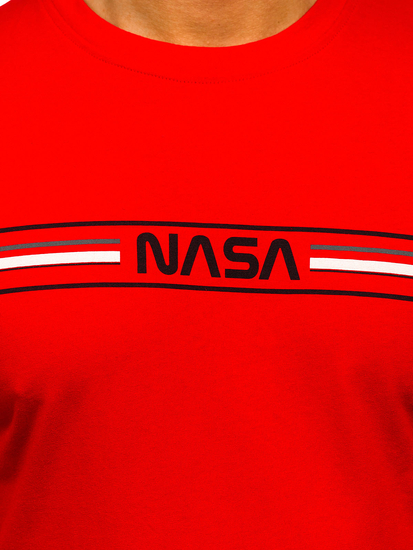 Червена мъжка памучна тениска с щампа Bolf 5052