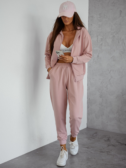 Дамски двуцветен спортен комплект с качулка пудров Bolf 821110