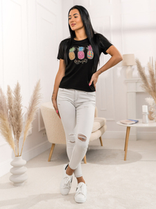 Черна дамска тениска с апликация Bolf 95T2522