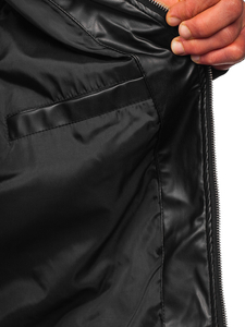 Черно мъжко кожено яке тип бомбър Bolf 6705