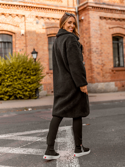 Черно дълго дамско топло зимно палто Bolf AN105