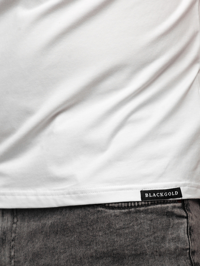 Бяла мъжка тениска с принт z cekinami Bolf MT3037