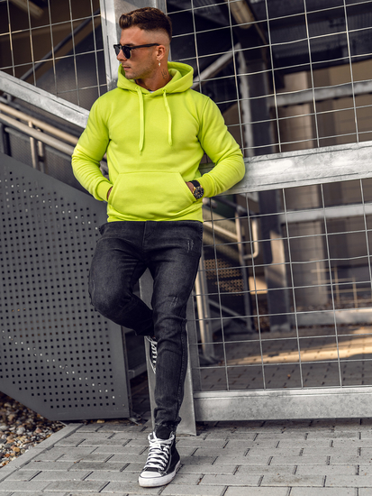 Светлозелена мъжки суитшърт с качулка с джоб тип кенгуру Bolf 2009A