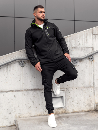 Чернo-зелено мъжко преходно яке softshell Bolf WX085