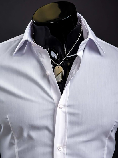 Бяла елегантна мъжка риза с дълъг ръкав Bolf 1703A