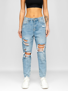 Сини дамски дънки mom fit Bolf WL2101