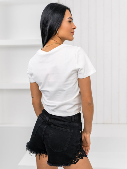 Бяла дамска тениска с апликация Bolf 96T612