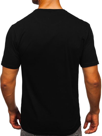 Черна памучна мъжка тениска с щампа Bolf 5066