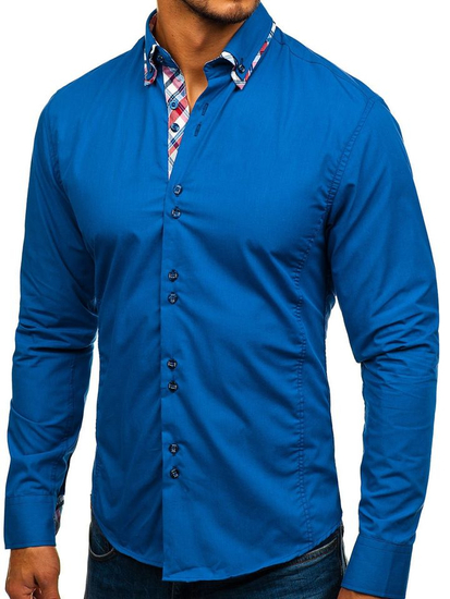 Мъжка елегантна риза с дълъг ръкав синя Bolf 4704-1