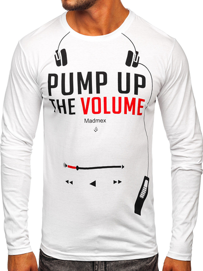 Мъжка тениска с дълъг ръкав с принт бяла Bolf 1219