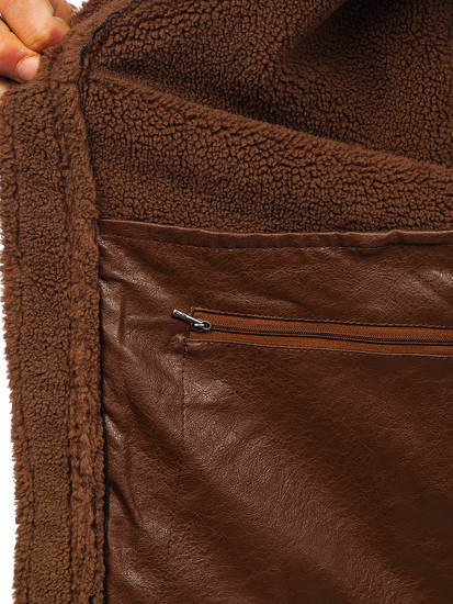 Кафяво мъжко ватирано кожено яке тип кожух Bolf EX930