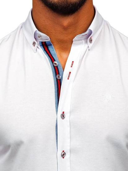 Мъжка елегантна риза с дълъг ръкав бяла Bolf 5801-A