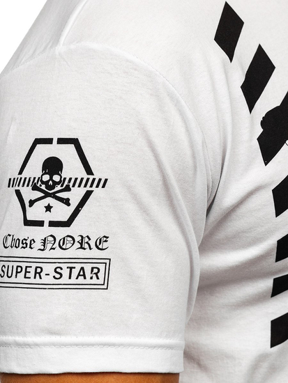 Бяла мъжка тениска с принт Bolf 14315