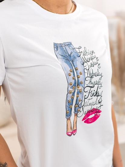 Бяла дамска тениска с щампа Bolf 95T2507