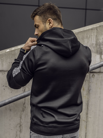 Черен мъжки суитшърт с качулка и принт Bolf 8B996
