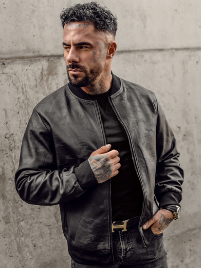 Черно мъжко кожено яке бомбър Bolf 3A63A