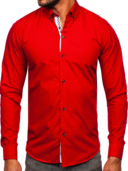 Елегантна червена мъжка риза с дълъг ръкав Bolf 5796-1