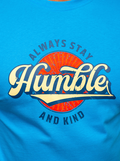 Синя памучна мъжка тениска с щампа Bolf MPO3531