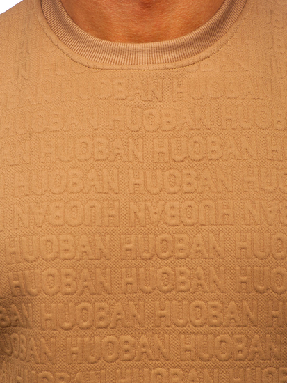 Бежов мъжки суитшърт без качулка и с принт Bolf LJ0599