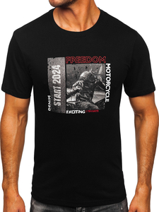 Черна памучна мъжка тениска с щампа Bolf MPO3475