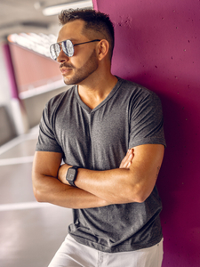 Мъжка изчистена тениска с V-образно деколте в цвят антрацит Bolf 192131A