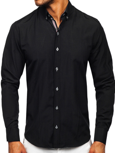 Черна мъжка риза с дълъг ръкав Bolf 20718