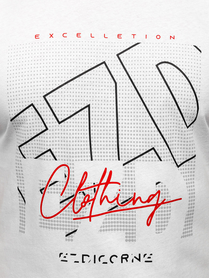 Бяла мъжка памучна тениска с принт Bolf 14748