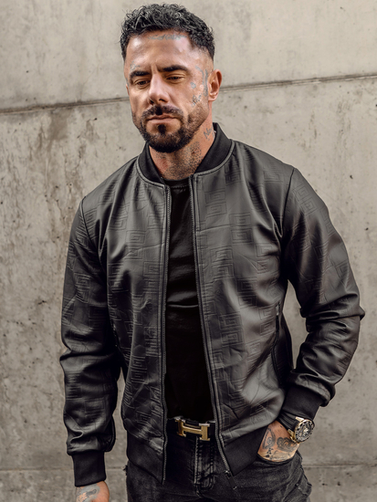 Черно мъжко кожено яке бомбър Bolf 3A65A