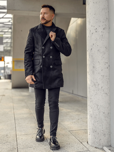 Черно дълго двуредно мъжко зимно палто Bolf 79B3A2-073