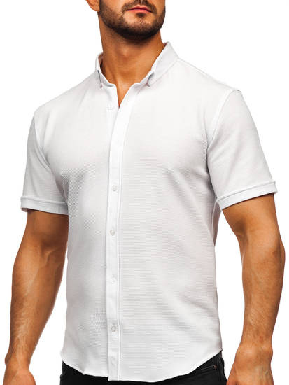 Бяла мъжка риза от муселин с къс ръкав Bolf 2013