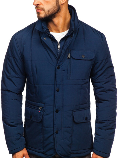 Мъжко зимно елегантно яке тъмносиньо Bolf 1976