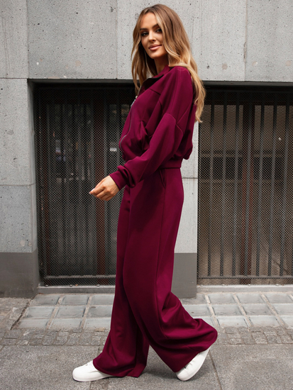 Дамски двуцветен спортен комплект с цип бордо Bolf 821109