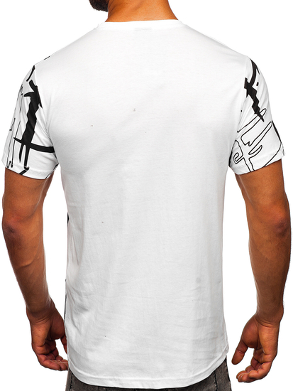 Бяла памучна мъжка тениска с принт Bolf KS1972