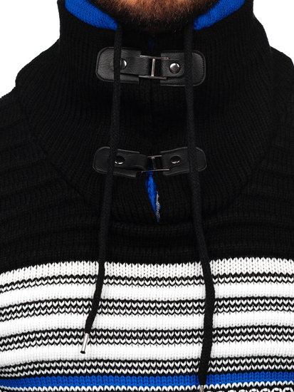 Черно-син дебел мъжки пуловер с вдигната яка Bolf 2026