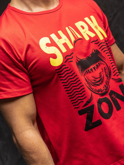 Червена мъжка тениска с принт Bolf KS2652