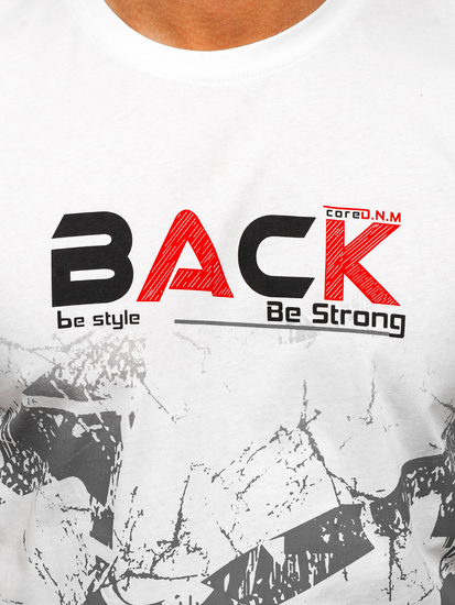 Бяла памучна мъжка тениска с принт Bolf 14766