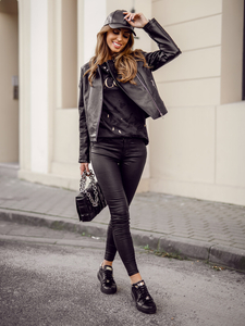 Дамско черно рокерско кожено яке Bolf BF5935502