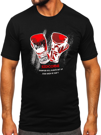 Черна памучна мъжка тениска с принт Bolf 14751