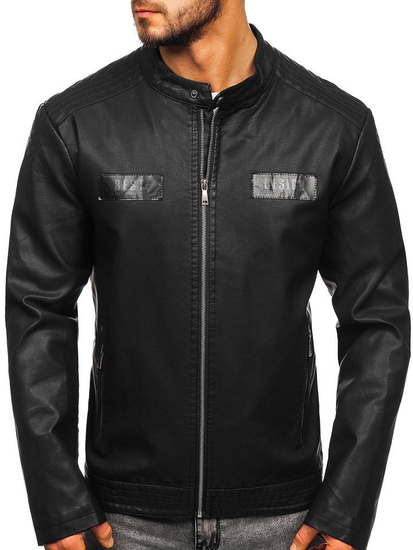 Мъжко кожено яке черно Bolf 1122