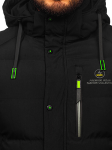 Черно дълго капитонирано мъжко зимно яке Bolf 22M57