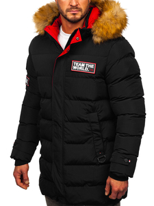 Черно дълго мъжко капитонирано зимно яке Bolf 6476