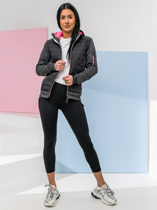 Черно капитонирано дамско преходно яке с качулка Bolf KSW4001