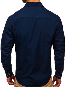 Мъжка елегантна риза с дълъг ръкав тъмносиня Bolf 4711