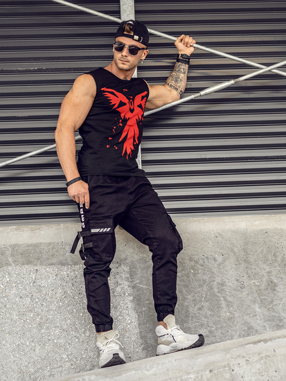 Черна тениска tank top с принт Bolf 14804A