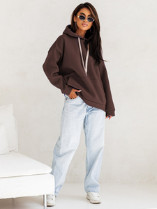 Дамски подплатен суитшърт с качулка шоколадов Bolf 82131