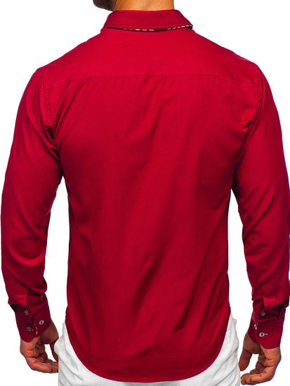 Мъжка елегантна риза с дълъг ръкав бордо Bolf 4704